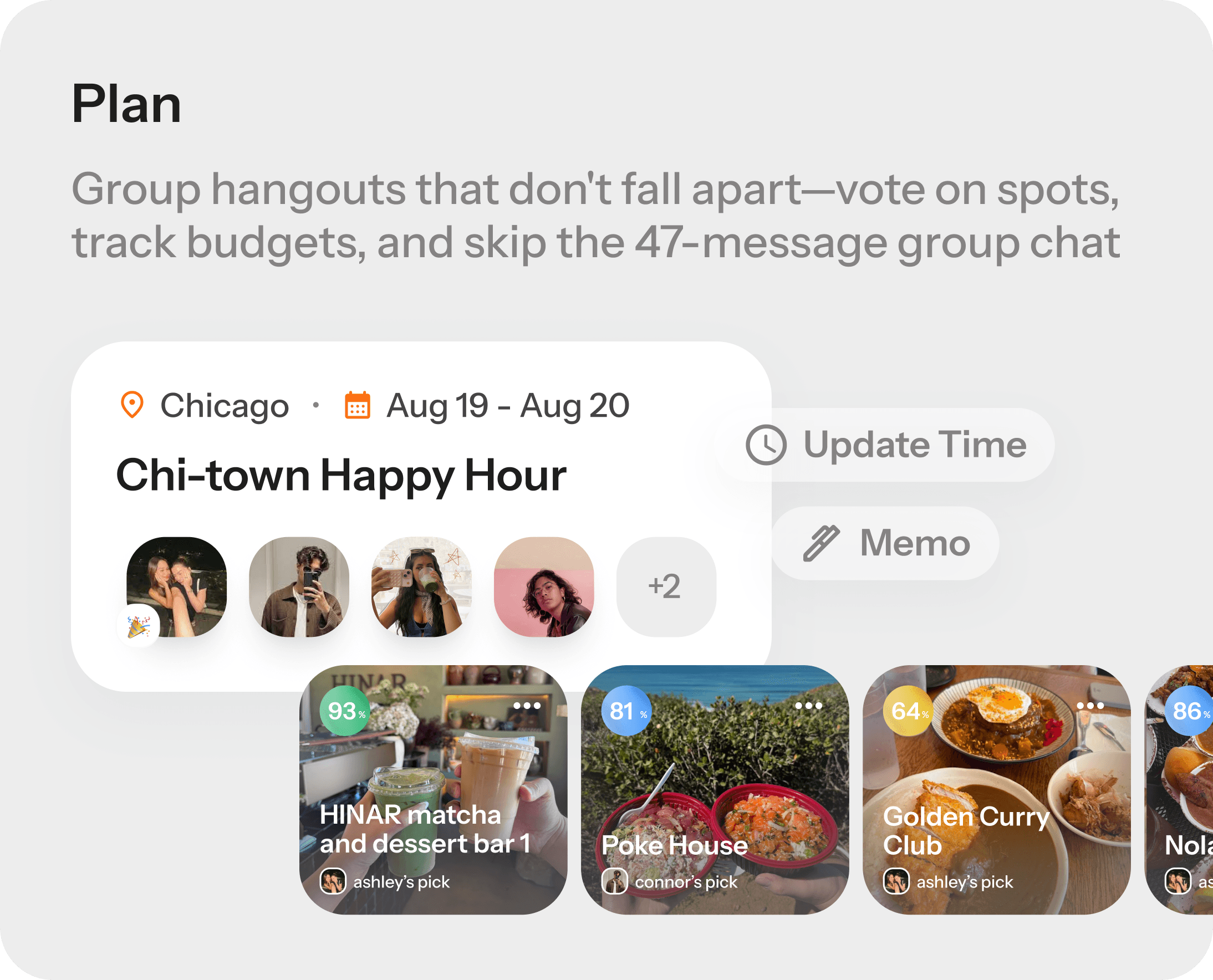 Plan — Vote on spots, track budgets, skip group-chat chaos.